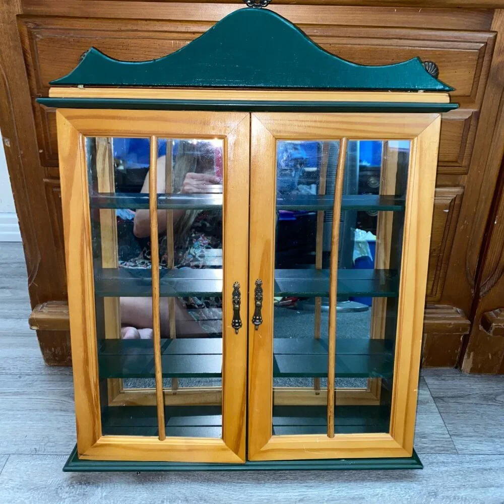 *Green Wood Glass Door Curio Cabinet for Miniatures (21